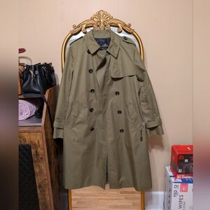 Women's Olive Double-Breasted Trench Coat